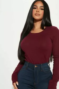 Fashion Nova Sabrina Long Sleeve Tee - Burgundy -Fashion Nova Sales 08 29 22Studio1 MS RENE 10 26 12 5 62800 Burgundy 8948 KS