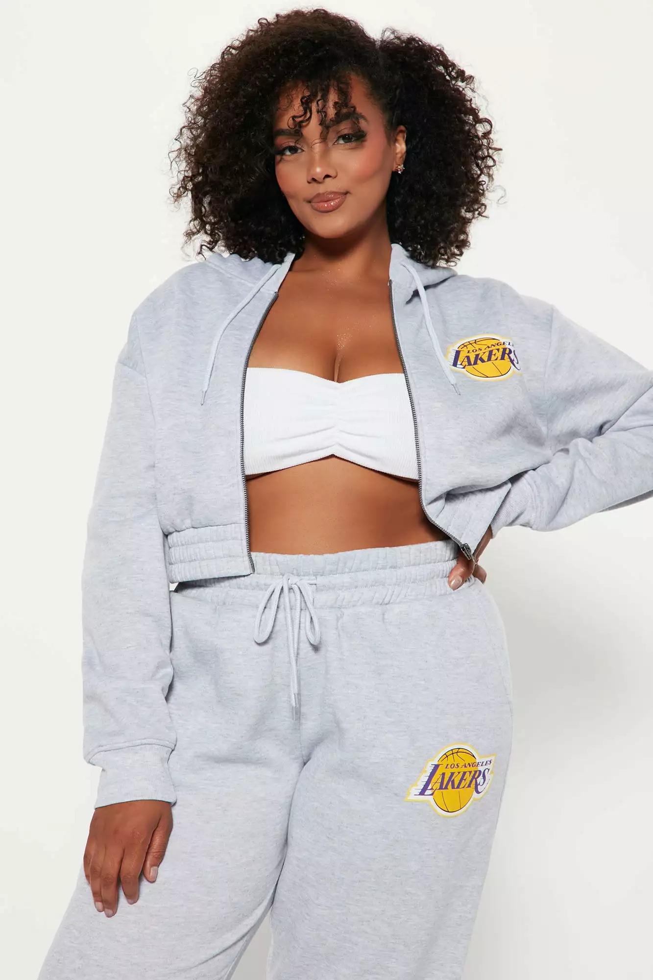 Fashion Nova Lakers Cropped Zip Hoodie - Heather Grey 7 Fashion Nova Lakers Cropped Zip Hoodie - Heather Grey - Image 5