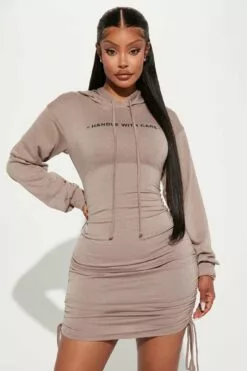 Fashion Nova Handle With Care Sweater Mini Dress - Mocha