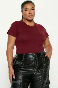 Fashion Nova Leanne Crew Neck Bodysuit - Wine -Fashion Nova Sales 09 07 22Studio3 RT AS 11 14 02 20 RT42612T Wine 0114 PLUS ES