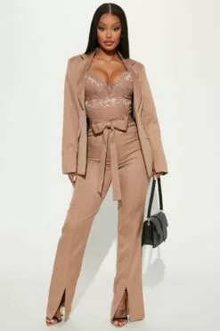 Fashion Nova Working It Blazer Pant Set - Tan