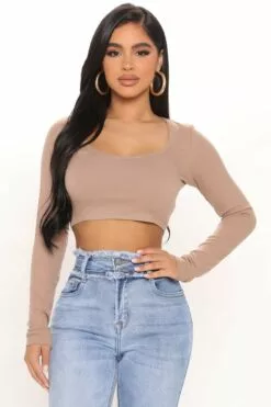 Fashion Nova Ask Anyone About Me Crop Top - Taupe
