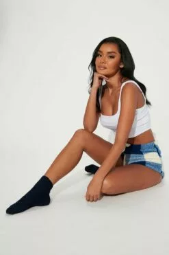 Fashion Nova Cabin Day Dream Plush PJ Shorts - Blue/combo