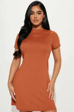 Fashion Nova Kaylei Ribeed Mini Dress - Camel