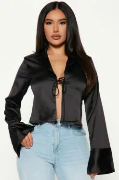 Fashion Nova Feel The Passion Satin Blouse - Black
