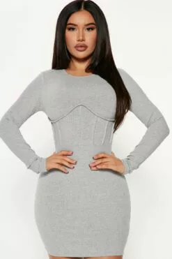 Fashion Nova Mariah Snatched Mini Dress - Heather Grey