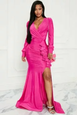 Fashion Nova Wine And Dine Maxi Dress - Fuchsia