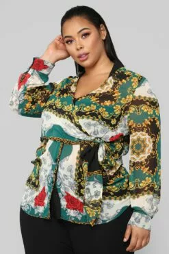 Fashion Nova Talk To Me Printed Blouse - Green/combo -Fashion Nova Sales 11 02 18 Studio 3 11 30 52 T6145Y033 Greencombo 1002 AG