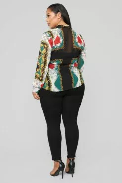 Fashion Nova Talk To Me Printed Blouse - Green/combo -Fashion Nova Sales 11 02 18 Studio 3 11 31 57 T6145Y033 Greencombo 1007 AG