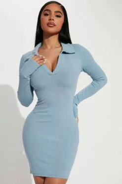 Fashion Nova Danika Snatched Mini Dress - Light Blue