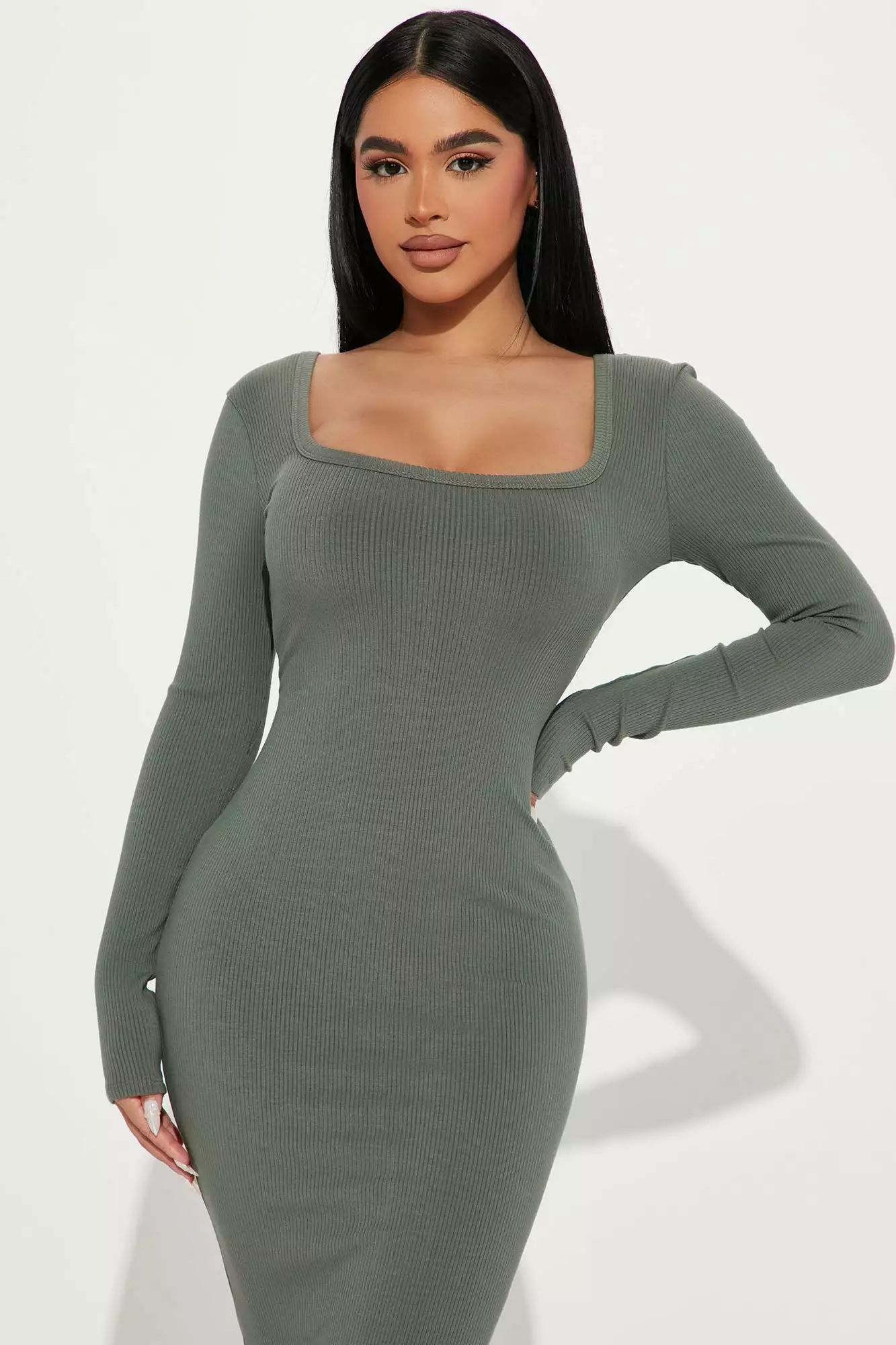 Fashion Nova Selena Snatched Maxi Dress - Olive 2 4 Fashion Nova Selena Snatched Maxi Dress - Olive 2 - Image 2