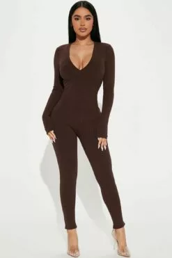 Fashion Nova Raven Snatched Jumpsuit - Chocolate