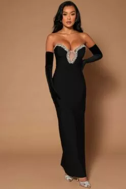Fashion Nova Milla Embellished Maxi Dress Set - Black