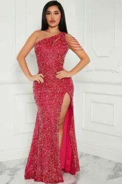 Fashion Nova Alice Sequin Gown - Hot Pink