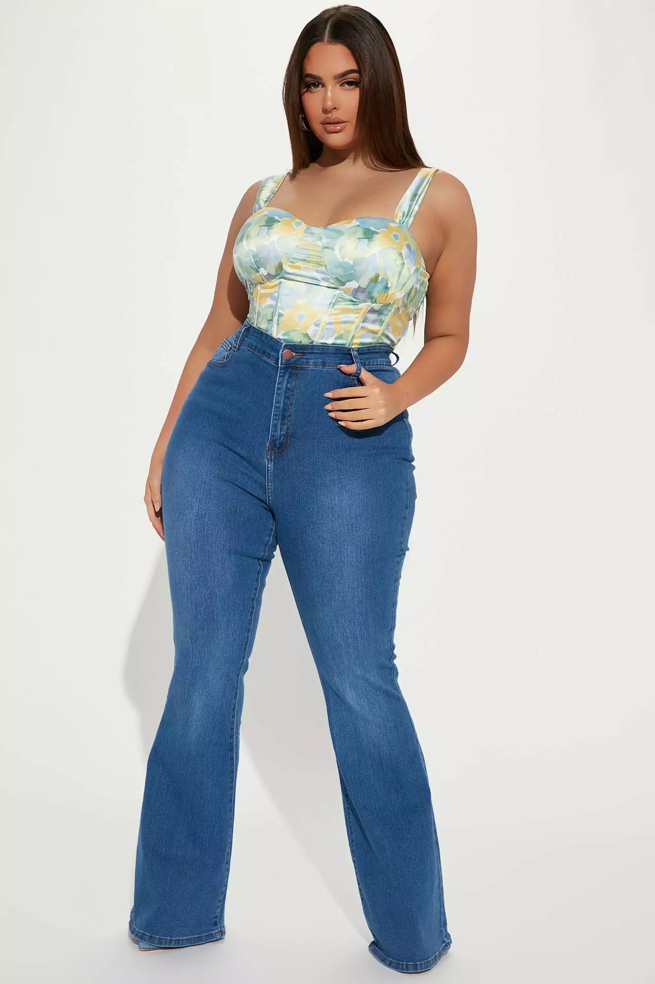 Fashion Nova Happy Hour Stretch Flare Jeans - Medium Wash 6 Fashion Nova Happy Hour Stretch Flare Jeans - Medium Wash - Image 4