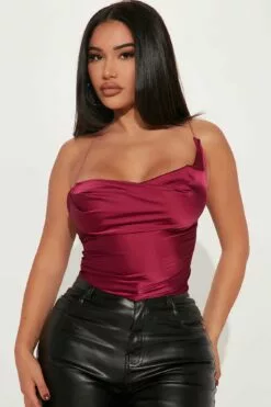 Fashion Nova Date Night Satin Top - Magenta