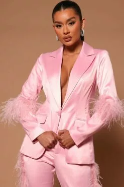 Fashion Nova Cassandra Feather Blazer - Pink/Pink