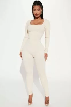 Fashion Nova Hailey Snatched Jumpsuit - Cream