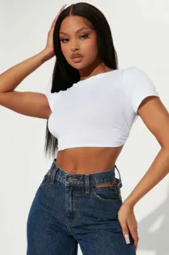 Fashion Nova Elle Tie Back Crop Top - White