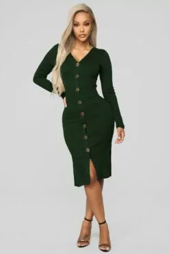 Fashion Nova Show Some Sass Sweater Dress - Hunter Green