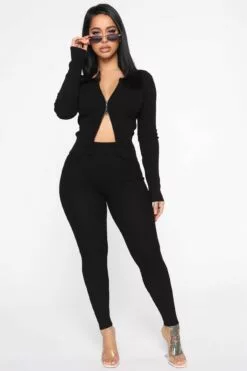 Fashion Nova Wrong Way Sweater Pant Set - Black