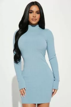 Fashion Nova Iliana Snatched Mini Dress - Light Blue