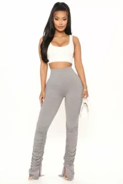 Fashion Nova Stacked Honey High Rise Pant - Heather Grey