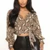 Fashion Nova Right In Plain Sight Wrap Blouse - Brown/combo -Fashion Nova Sales 12 15 20Studio1 CE ON 13 23 47 9 T1336SNFN Browncombo 3673 WG