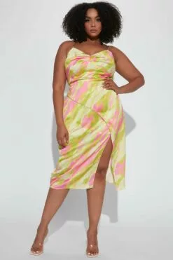 Fashion Nova Sunset Dreams Satin Midi Dress - Green/combo -Fashion Nova Sales 12 19 22Studio4 MS DJ 14 54 44 65 ED3686FN Greencombo 11795 PLUS JB