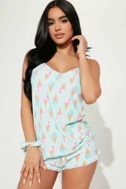 Fashion Nova Ice Cream Scream PJ Short Set - Blue
