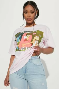 Fashion Nova Chocolate Valentine Spongebob Graphic Tee - Pink