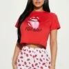 Fashion Nova Flirty Queen PJ Short Set - Red/combo