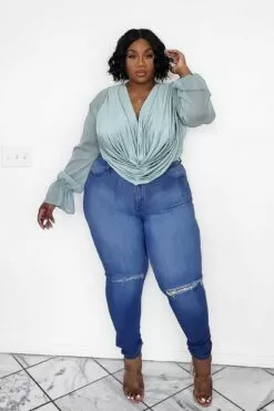 Fashion Nova Anything Could Draped Bodysuit - Sage -Fashion Nova Sales AnythingCouldDrapedBodysuit Sage MER PLUS