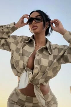 Fashion Nova Checked Out 3 Piece Skirt Set - Taupe/combo