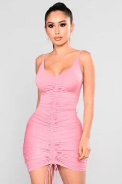 Fashion Nova Shanghai Ruched Dress - Pink