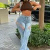 Fashion Nova La Brea Laced Up Flare Jeans - Light Blue Wash -Fashion Nova Sales LaBreaLacedUpFlareJeans LightBlueWash MER