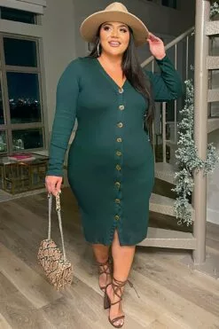 Fashion Nova Show Some Sass Sweater Dress - Hunter Green -Fashion Nova Sales ShowSomeSassSweaterDress HunterGreen MER PLUS